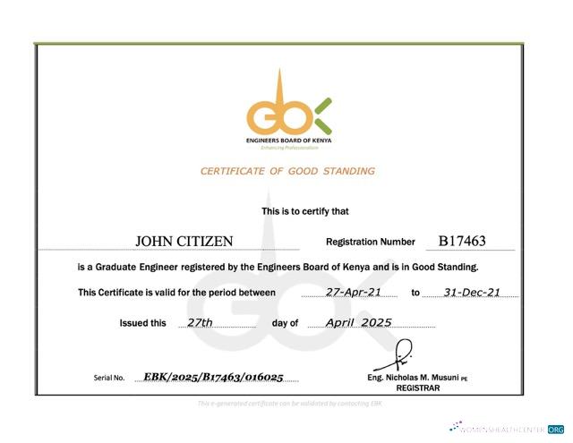 Download Kenya certificate of good standing Word and PDF template Photoshop template